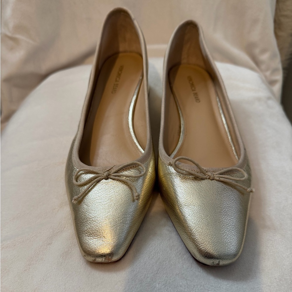 VERONICA BEARD Cecile Metallic Leather Ballet Pump QUIET LUXURY - Picture 3 of 8